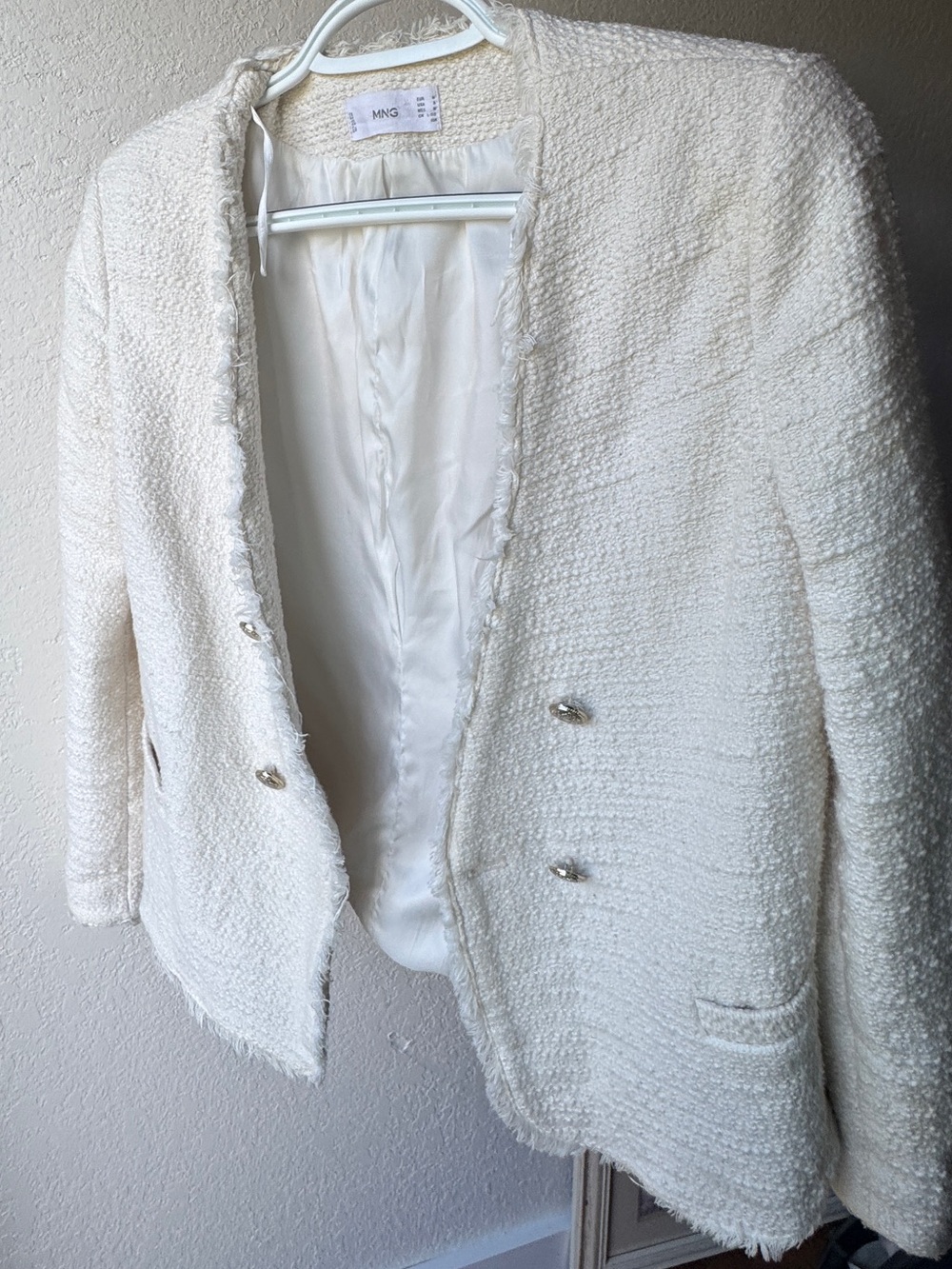 Mango Cream Tweed Double-Breasted Blazer